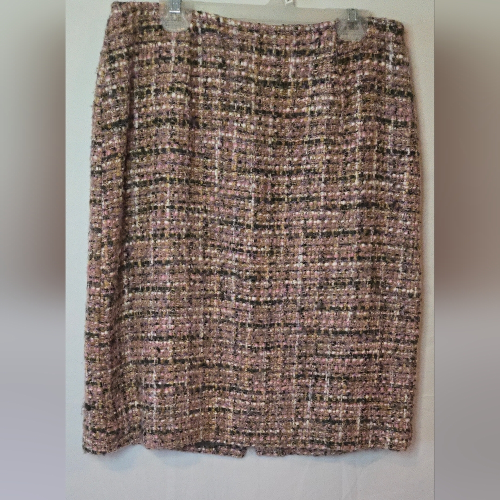 Cabi Wool Blend Women's Tweed Career Knee Length Skirt Pink/Gray Size 4